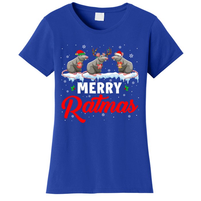 Merry Ratmas Funny Santa Elf Reindeer Rat Christmas Light Gift Women's T-Shirt