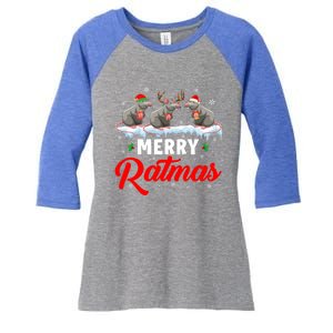 Merry Ratmas Funny Santa Elf Reindeer Rat Christmas Light Gift Women's Tri-Blend 3/4-Sleeve Raglan Shirt