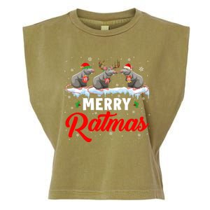 Merry Ratmas Funny Santa Elf Reindeer Rat Christmas Light Gift Garment-Dyed Women's Muscle Tee