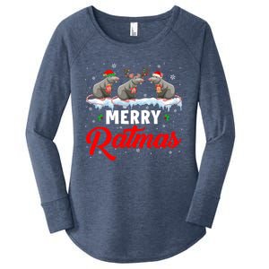 Merry Ratmas Funny Santa Elf Reindeer Rat Christmas Light Gift Women's Perfect Tri Tunic Long Sleeve Shirt