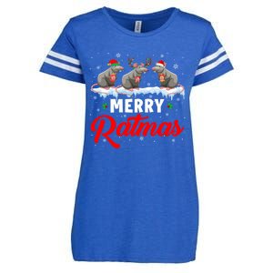 Merry Ratmas Funny Santa Elf Reindeer Rat Christmas Light Gift Enza Ladies Jersey Football T-Shirt