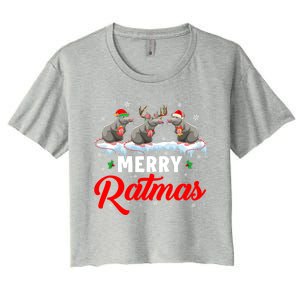 Merry Ratmas Funny Santa Elf Reindeer Rat Christmas Light Gift Women's Crop Top Tee