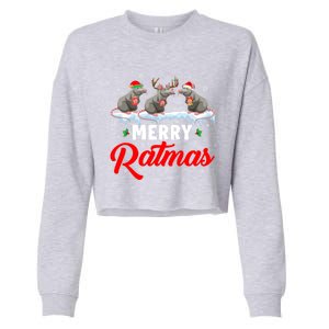 Merry Ratmas Funny Santa Elf Reindeer Rat Christmas Light Gift Cropped Pullover Crew