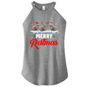 Merry Ratmas Funny Santa Elf Reindeer Rat Christmas Light Gift Women's Perfect Tri Rocker Tank