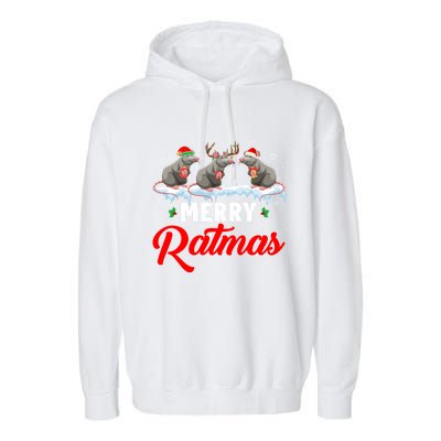 Merry Ratmas Funny Santa Elf Reindeer Rat Christmas Light Gift Garment-Dyed Fleece Hoodie