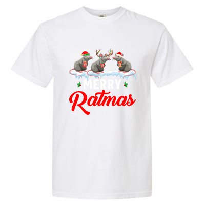 Merry Ratmas Funny Santa Elf Reindeer Rat Christmas Light Gift Garment-Dyed Heavyweight T-Shirt