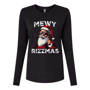 Mewy Rizzmas Funny Santa Mewing Joke Rizz Christmas Womens Cotton Relaxed Long Sleeve T-Shirt