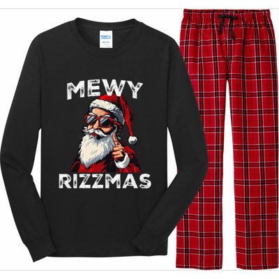 Mewy Rizzmas Funny Santa Mewing Joke Rizz Christmas Long Sleeve Pajama Set