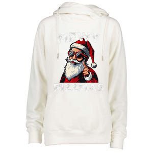 Mewy Rizzmas Funny Santa Mewing Joke Rizz Christmas Womens Funnel Neck Pullover Hood