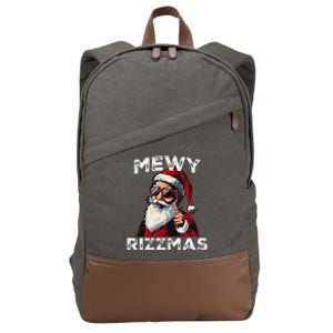 Mewy Rizzmas Funny Santa Mewing Joke Rizz Christmas Cotton Canvas Backpack