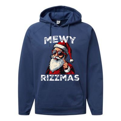 Mewy Rizzmas Funny Santa Mewing Joke Rizz Christmas Performance Fleece Hoodie