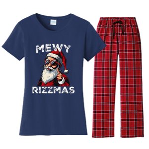 Mewy Rizzmas Funny Santa Mewing Joke Rizz Christmas Women's Flannel Pajama Set