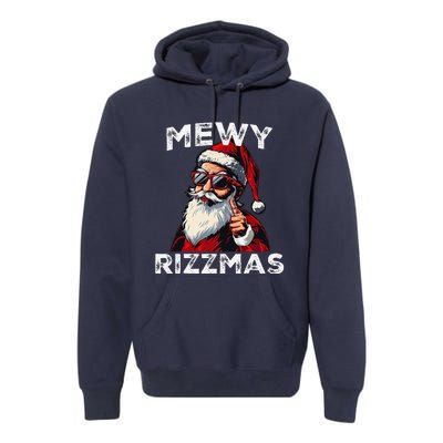 Mewy Rizzmas Funny Santa Mewing Joke Rizz Christmas Premium Hoodie