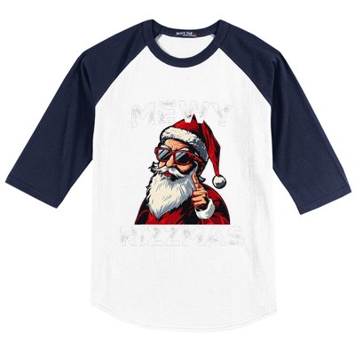 Mewy Rizzmas Funny Santa Mewing Joke Rizz Christmas Baseball Sleeve Shirt