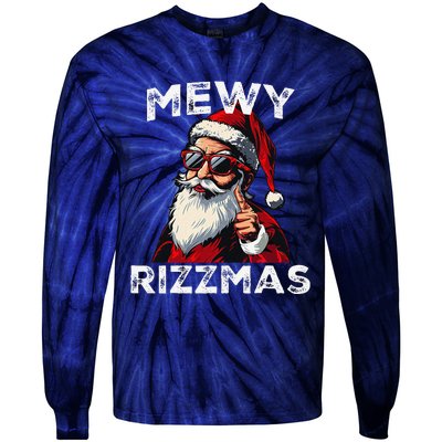 Mewy Rizzmas Funny Santa Mewing Joke Rizz Christmas Tie-Dye Long Sleeve Shirt