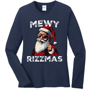 Mewy Rizzmas Funny Santa Mewing Joke Rizz Christmas Ladies Long Sleeve Shirt