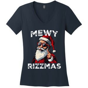 Mewy Rizzmas Funny Santa Mewing Joke Rizz Christmas Women's V-Neck T-Shirt