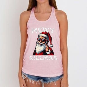 Mewy Rizzmas Funny Santa Mewing Joke Rizz Christmas Women's Knotted Racerback Tank