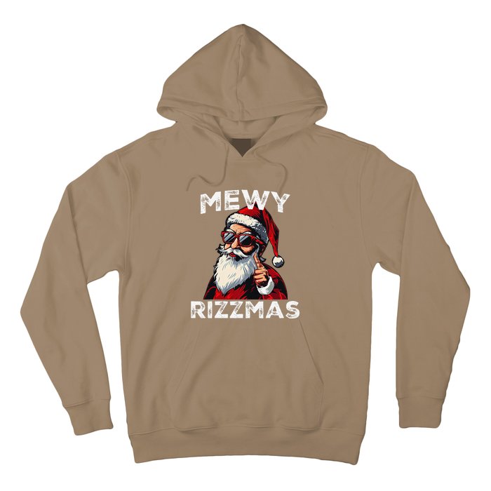 Mewy Rizzmas Funny Santa Mewing Joke Rizz Christmas Hoodie