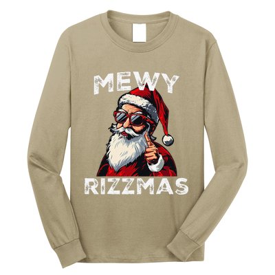 Mewy Rizzmas Funny Santa Mewing Joke Rizz Christmas Long Sleeve Shirt