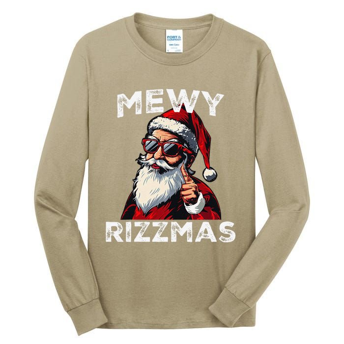 Mewy Rizzmas Funny Santa Mewing Joke Rizz Christmas Tall Long Sleeve T-Shirt