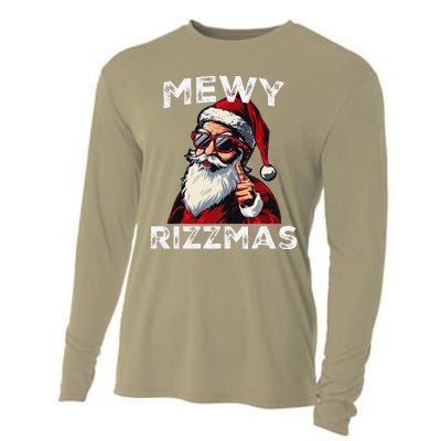 Mewy Rizzmas Funny Santa Mewing Joke Rizz Christmas Cooling Performance Long Sleeve Crew