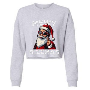 Mewy Rizzmas Funny Santa Mewing Joke Rizz Christmas Cropped Pullover Crew