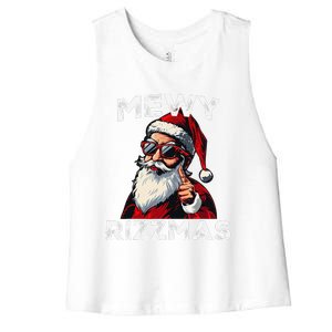 Mewy Rizzmas Funny Santa Mewing Joke Rizz Christmas Women's Racerback Cropped Tank