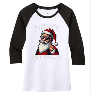 Mewy Rizzmas Funny Santa Mewing Joke Rizz Christmas Women's Tri-Blend 3/4-Sleeve Raglan Shirt