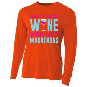 Marathon Running Funny What Kind Of Wine Goes With Marathons Cool Gift Cooling Performance Long Sleeve Crew