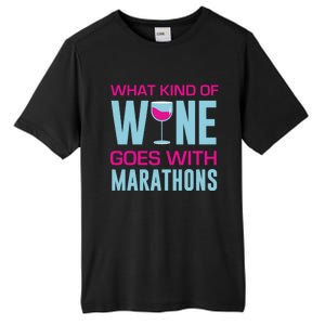 Marathon Running Funny What Kind Of Wine Goes With Marathons Cool Gift Tall Fusion ChromaSoft Performance T-Shirt