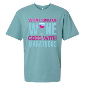 Marathon Running Funny What Kind Of Wine Goes With Marathons Cool Gift Sueded Cloud Jersey T-Shirt