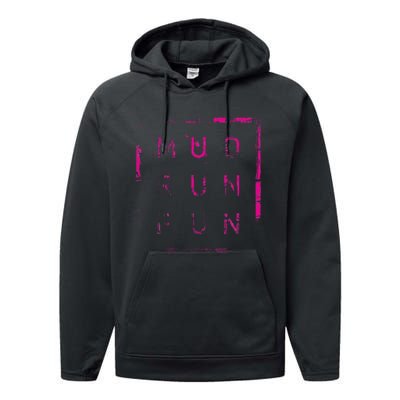 Mud Run Fun Mudder Trail Running And Mudding Performance Fleece Hoodie