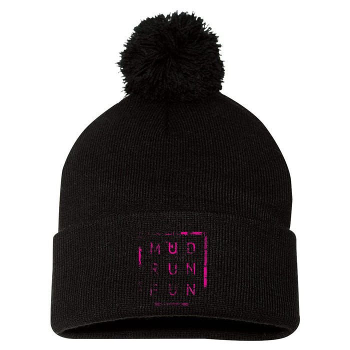 Mud Run Fun Mudder Trail Running And Mudding Pom Pom 12in Knit Beanie