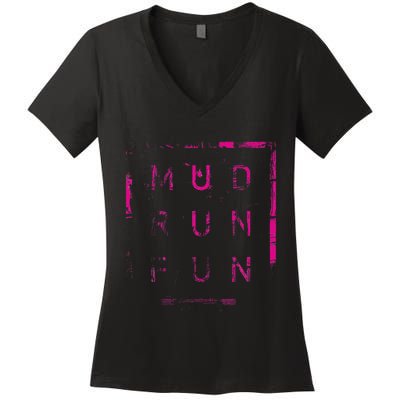 Mud Run Fun Mudder Trail Running And Mudding Women's V-Neck T-Shirt