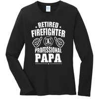 Mens Retired Firefighter & Papa Retirement Gift Ladies Long Sleeve Shirt