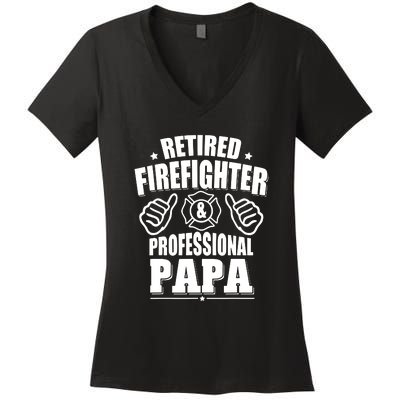 Mens Retired Firefighter & Papa Retirement Gift Women's V-Neck T-Shirt