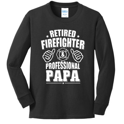 Mens Retired Firefighter & Papa Retirement Gift Kids Long Sleeve Shirt