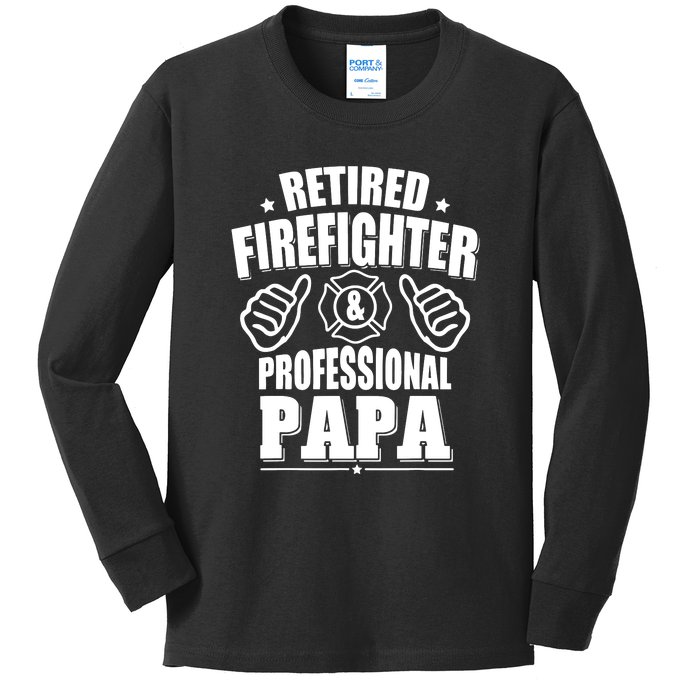 Mens Retired Firefighter & Papa Retirement Gift Kids Long Sleeve Shirt