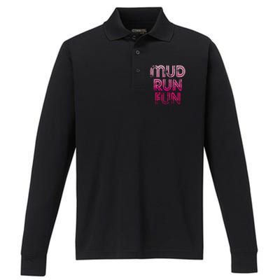 Mud Run Fun Mudder PINK Trail Running And Mudding Performance Long Sleeve Polo