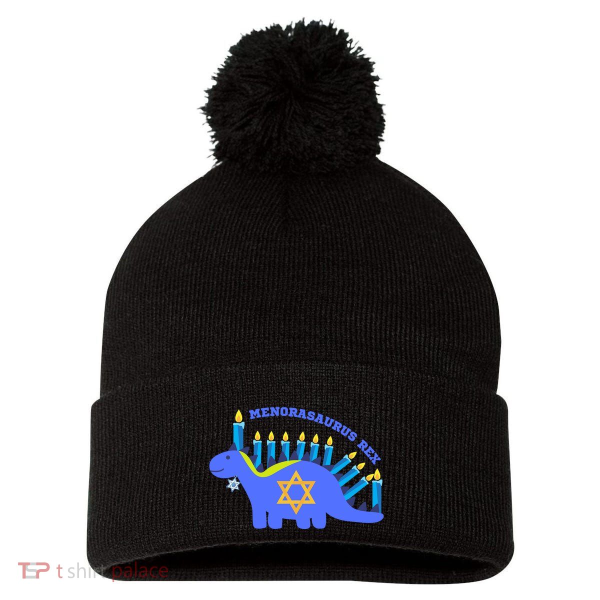 Menorasaurus Rex Funny Hanukkah Pom Pom 12in Knit Beanie