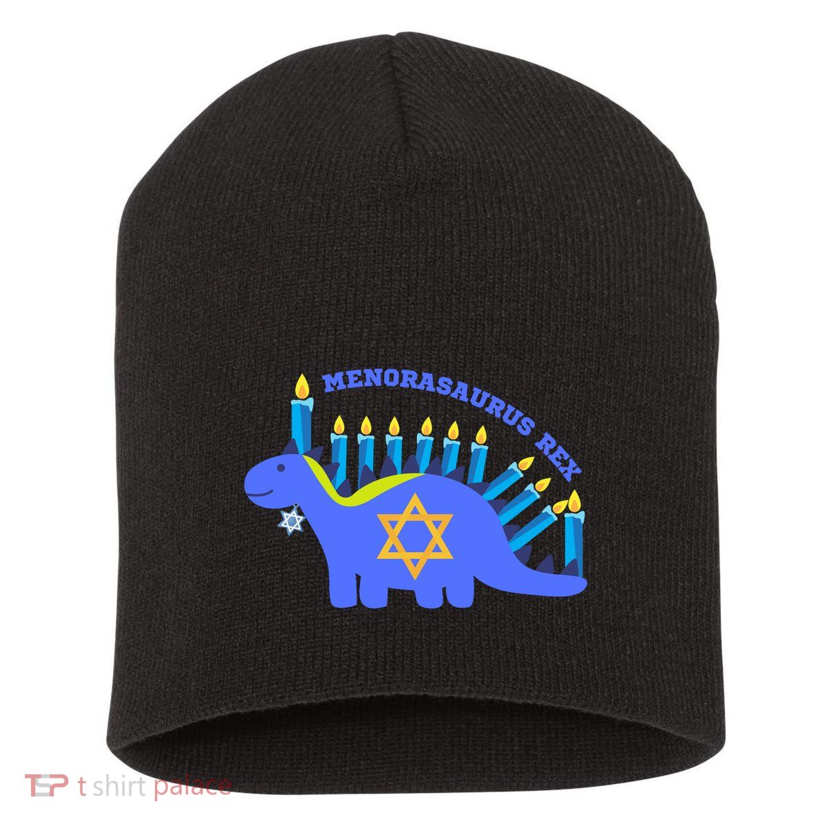 Menorasaurus Rex Funny Hanukkah Short Acrylic Beanie