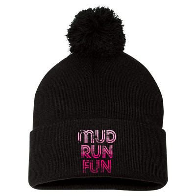 Mud Run Fun Mudder Pink Trail Running And Mudding Pom Pom 12in Knit Beanie
