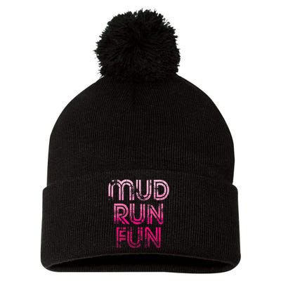 Mud Run Fun Mudder Pink Trail Running And Mudding Pom Pom 12in Knit Beanie