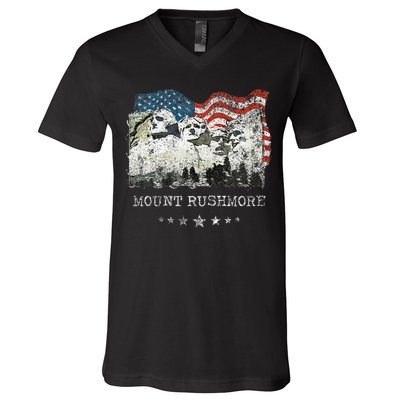 Mount Rushmore Flag Souvenirs V-Neck T-Shirt