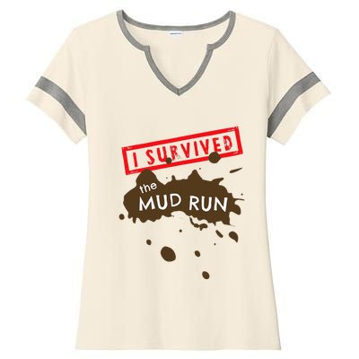 Mud Run Fun I Survived Team Runners Running Workout Ladies Halftime Notch Neck Tee