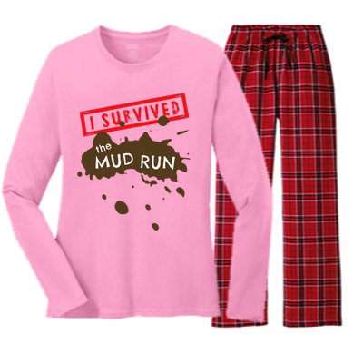 Mud Run Fun I Survived Team Runners Running Workout Women's Long Sleeve Flannel Pajama Set 