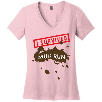 Mud Run Fun I Survived Team Runners Running Workout Women's V-Neck T-Shirt