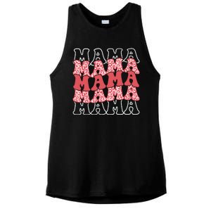 Mama Retro Groovy Cheetah Gift Ladies PosiCharge Tri-Blend Wicking Tank