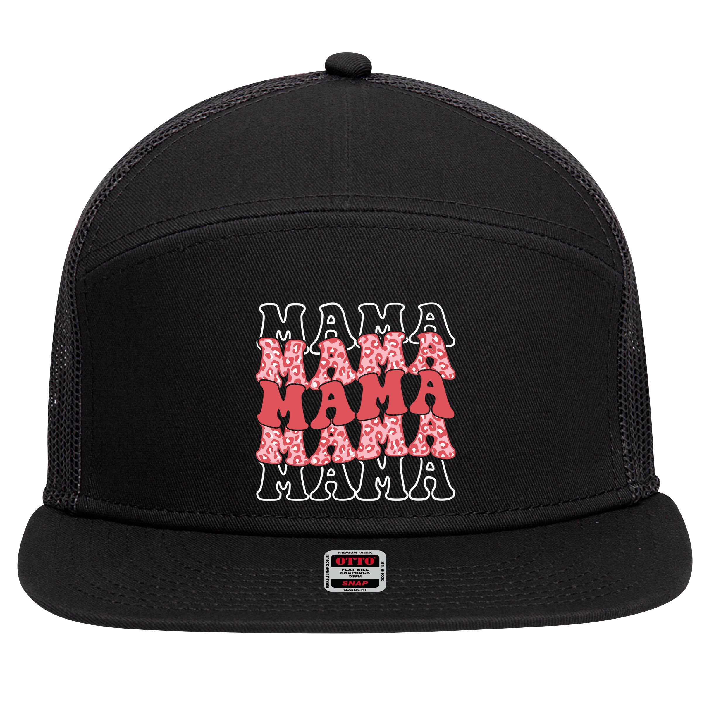 Mama Retro Groovy Cheetah Gift 7 Panel Mesh Trucker Snapback Hat
